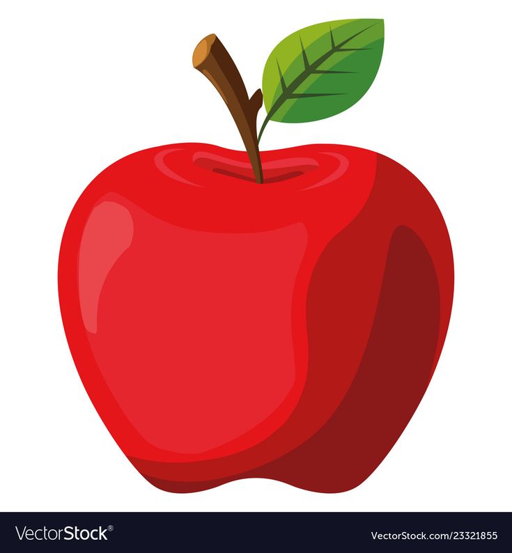 an apple with a green leaf on the top and bottom half is shown in red