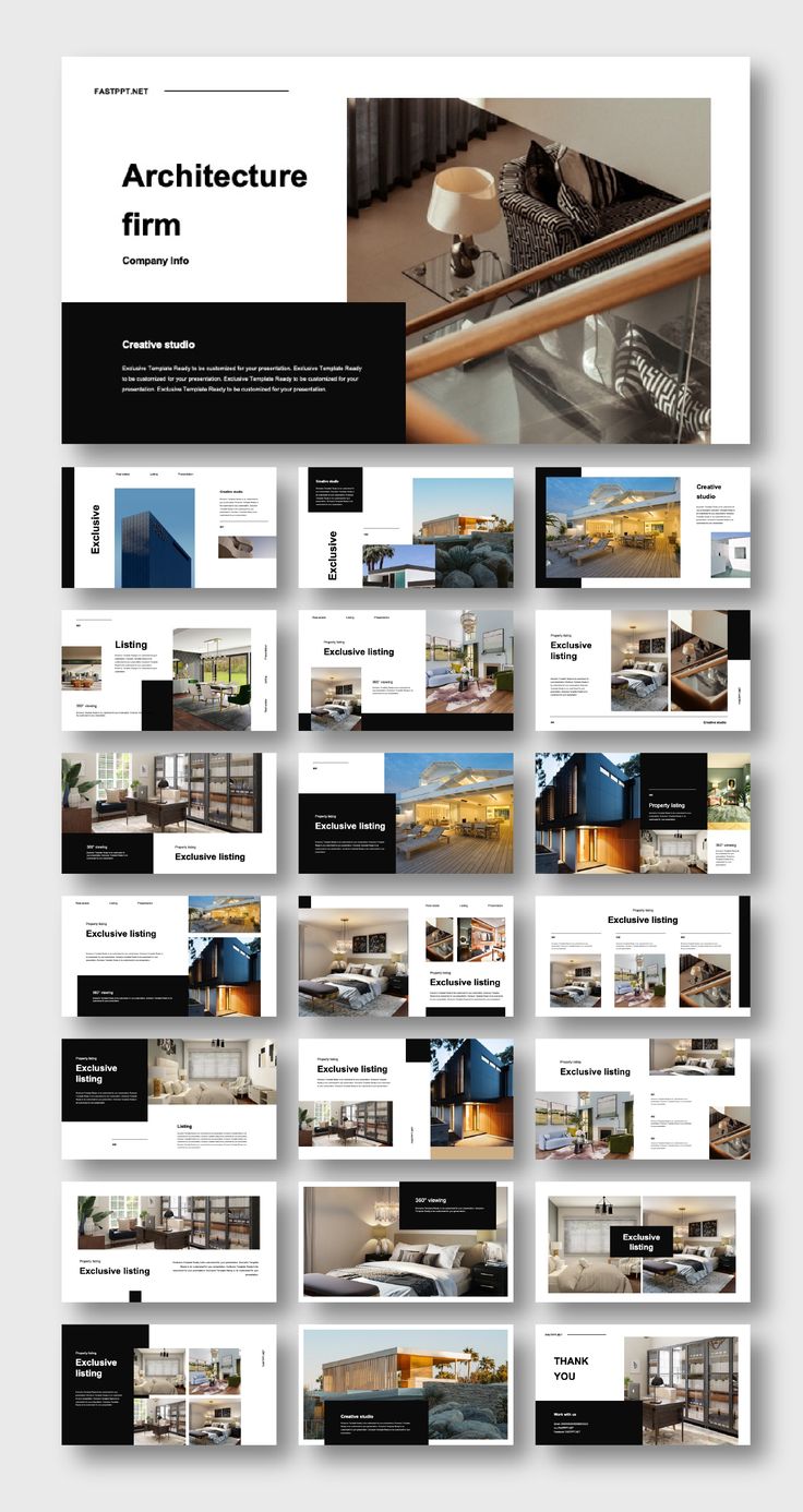 the architecture firm presentation is shown in black and white, with multiple images on it