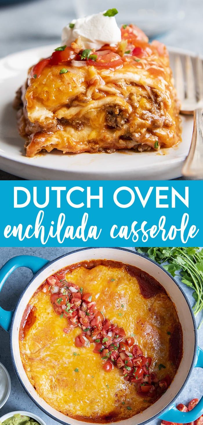 this dutch oven enchilada casserole is loaded with meat and vegetables