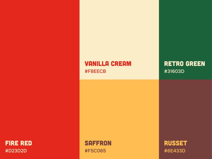 the color scheme for vanilla cream is red, green, yellow, and white with black lettering