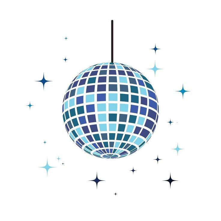 a disco ball hanging from the ceiling with stars around it