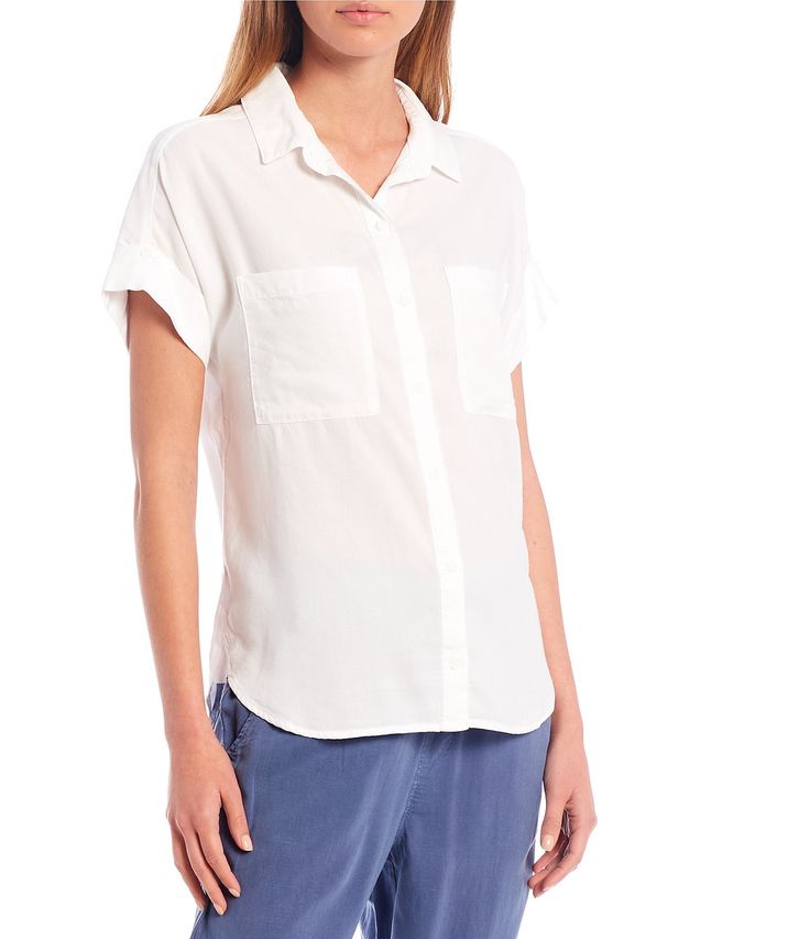 From Cloth & Stone, this top features:Point collar Short sleevesButton front closureApprox. 26.5" lengthTencelMachine washImported. Collar Top, Button Down Collar, Dillard's, Button Downs, Latest Trends, Short Sleeves, Collar, Stone, Women's Top