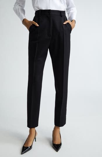 Inspired by the rich imagery of 1960s Sicily, these wool-blend gabardine trousers boast a clean, tailored silhouette and straight legs cropped at the ankle. Zip fly with button closure Front slant pockets; back welt pockets 89% virgin wool, 9% silk, 2% polyester Dry clean Made in Italy Designer Clothing Elegant Pants With Pressed Crease And Straight Silhouette, Straight Silhouette Dress Pants With Belt Loops For Office, Elegant Straight Silhouette Pants With Pressed Crease, Elegant Straight Pants With Pressed Crease, Straight Fit Workwear Bottoms With Belt Loops, Elegant Bottoms With Welt Pockets And Straight Silhouette, Straight Silhouette Pants With Belt Loops, Elegant Straight Fit Formal Pants, Chic Straight Silhouette Pants For Formal Occasions