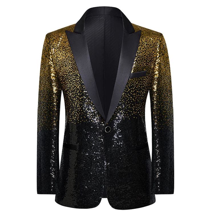 Indulge in sophistication with this luxurious blazer, meticulously crafted from ideal-quality polyester and acrylic with fine styling. The dazzling glitter sequin detailing and peak collar add a touch of luxury, attracting attention. Designed with a single-button closure, this blazer is a must-have staple in every men's clothing collection. Perfect for parties, these blazers seamlessly combine comfort and style. Specifications Brand Name: GeraldBlack Clothing Length: RegularApplicable Scene: PartyMaterial: AcrylicMaterial: PolyesterStyle: CasualApplicable Season: Four SeasonsOrigin: Mainland ChinaCN: ZhejiangGender: MENItem Type: BlazersClosure Type: Single ButtonSleeve Length(cm): FullModel Number: 123 Shipping This product ships from China in 3 to 5 days. You should receive this product Semi Formal Blazer, Sequins Suit, Glitter Jacket, Sequin Suit, Lgbtq Clothing, Formal Blazer, Green Gradient, Tuxedo Blazer, Suits Coats