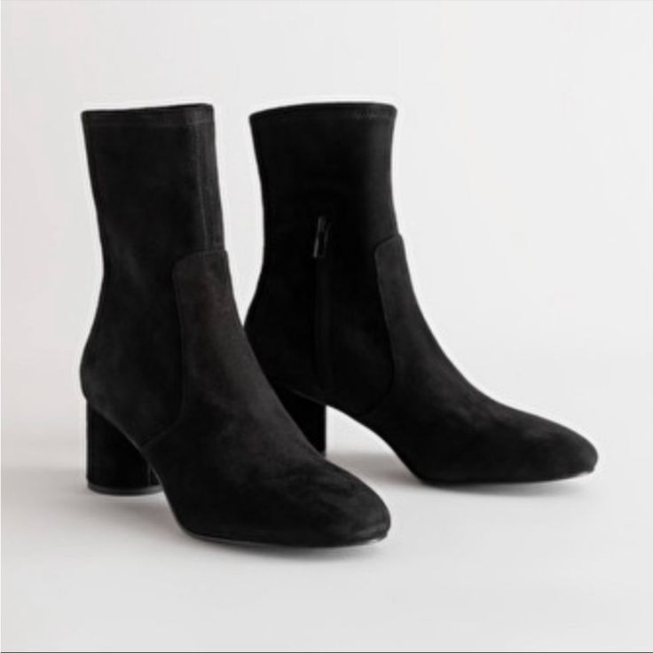 Women's Black Suede Almond Toe Sock Boots. Size 37. Brand New. Kitten Heel Ankle Boots, Dark Brown Boots, Studded Ankle Boots, Black Suede Ankle Boots, Sock Boots, Almond Shape, Block Heel Ankle Boots, Chelsea Ankle Boots, Stiletto Boots