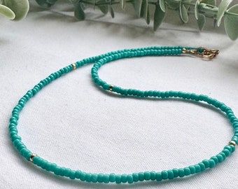 Tiny Turquoise Beaded Necklace, Turquoise and Sterling Silver Necklace, Boho Beach Necklace, Turquoise & Gold Jewellery - Etsy Adjustable Turquoise Necklace For Summer, Summer Turquoise Necklace With Colorful Beads, Turquoise Tiny Beads For Jewelry Making, Turquoise Necklace With Spacer Beads For Beach, Turquoise Necklace With Tiny Beads For Beach, Turquoise Beach Necklace With Round Spacer Beads, Turquoise Beach Necklace With Tiny Beads, Turquoise Round Beads Necklace For Beach, Turquoise Beaded Necklace For Summer