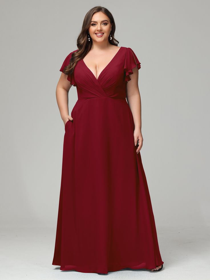 Burgundy Long Bridesmaid Dresses With Sleeves, Ruffles Bridesmaid Dresses, Plus Size Bridesmaid Dresses, Bridesmaid Dresses With Sleeves, Full Maxi Skirt, Plus Size Bridesmaid, Bridesmaid Dresses Plus Size, Dress Order, Chiffon Bridesmaid Dress