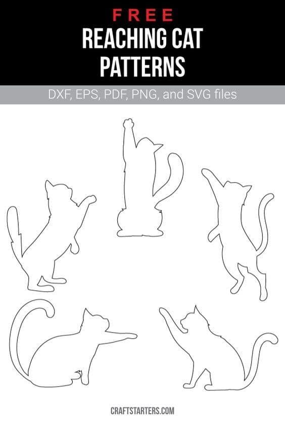 the free printable cat pattern is shown in black and white, with four cats silhouettes