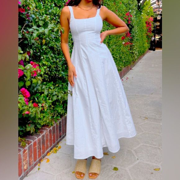 Such A Fun And Beautiful Dress! I Have A Bunch Of Rehearsal/Casual Wedding Dress Options That I Failed To Return After Our Reception. This One Is So Beautiful And Flattering! Dress Up With Heels Or Just Look Like A Casual Angel With Some Sneakers Or Sandals. Great Quality, Only Tried On, Never Worn Out. Questions? Leave A Comment Below! White Cotton Maxi Dress With Fitted Bodice, White Cotton Midi Dress For Wedding, White Fitted Bodice Maxi Sundress, Chic Cotton Midi Dress For Wedding, Casual White Midi Dress For Wedding, Spring Cotton Maxi Dress For Weddings, Cotton Maxi Dress For Spring Wedding, Casual Midi Dress For Wedding, Spring Wedding Cotton Maxi Dress