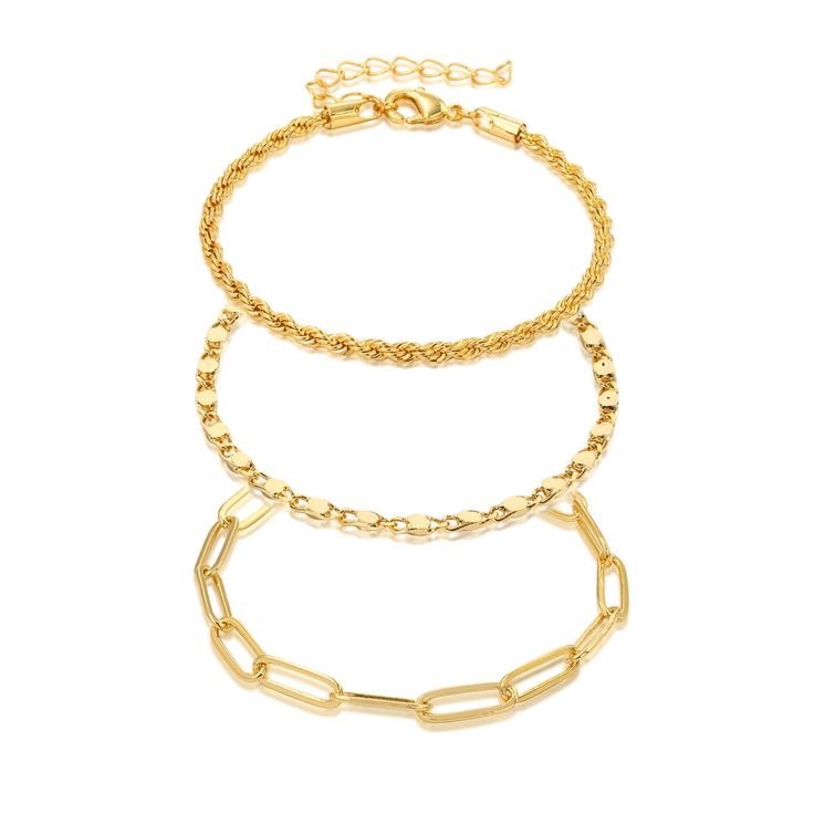 PRICES MAY VARY. 【Design style】Consists of 3 separate layered ankle chains, including paper clip chain/mirror chain/satellite chain, with extension chains that can be adjusted to different ankle sizes. 【Material and Size】14k gold plated in high quality brass, durable and colorfast, nickel free, lead free, hypoallergenic, friendly to sensitive skin, ensures comfortable wear. With a length of 8.7"(22cm) and an additional 2"(5cm) extended chain, achieving the perfect fit is effortless. 【Applicable Gold Ankle Bracelets, Gold Ankle Chain, Gold Chain Anklet, Anklet For Women, Ankle Chain, Gold Anklet, Women Beach, Chain Anklet, Layered Bracelets