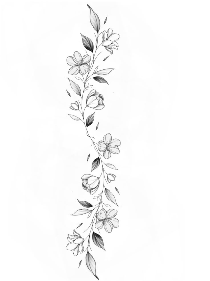 a black and white drawing of flowers