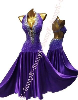 a purple ballroom dress with sequins on it