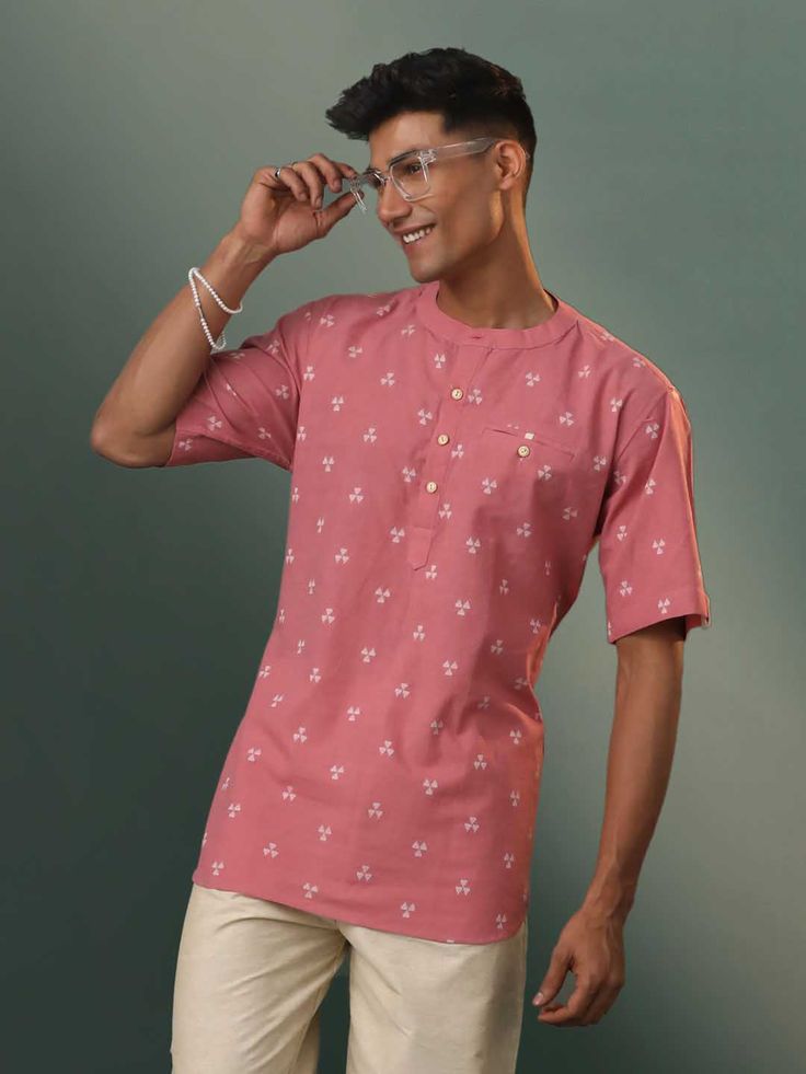 Vastramay Men's Pink Cotton Jacquard Short Kurta This stylish pink cotton jacquard short kurta from Vastramay is a perfect blend of traditional design and modern comfort. Ideal for casual outings or festive occasions, it offers both elegance and ease of wear. Features Elegant jacquard pattern Comfortable and breathable cotton fabric Stylish short kurta design Perfect for casual and festive occasions Specifications Brand: Vastramay Color: Pink Fabric: Cotton Jacquard Sleeve Type: Full Sleeves Nec Casual Pink Cotton Kurta, Casual Pink Kurta For Festive Season, Short Kurta Design, Short Kurta, Kurta Design, Jacquard Pattern, Kurta Designs, Full Sleeves, Pink Fabric