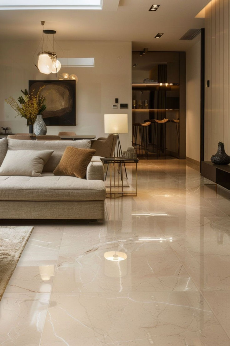 a living room filled with furniture and a skylight in the middle of the room