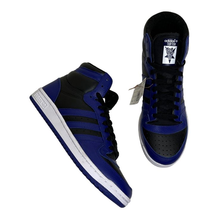 Adidas Top Ten Rb High Top Sneakers Gx0755 New Core Black Legacy Indigo Details: Size: 9 Color: Core Black Legacy Indigo (Blue/Black) Material: Leather Upper Style No: Gx0755 Condition: New With Tags - No Box Inv: 15829.01 Adidas Logo Sporty Lace-up High-top Sneakers, High-top Athleisure Skate Shoes With Laces, High-top Athleisure Skate Shoes, Athleisure High-top Skate Shoes With Laces, Adidas High-top Sneakers With Synthetic White Sole, Adidas High-top Sneakers With White Sole, Adidas Lace-up High-top Sneakers For Streetwear, Adidas Leather Lace-up Running Shoes, Adidas High-top Skate Shoes With Laces