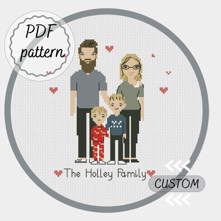 a cross stitch pattern for a family with two children and the text, the holly family custom