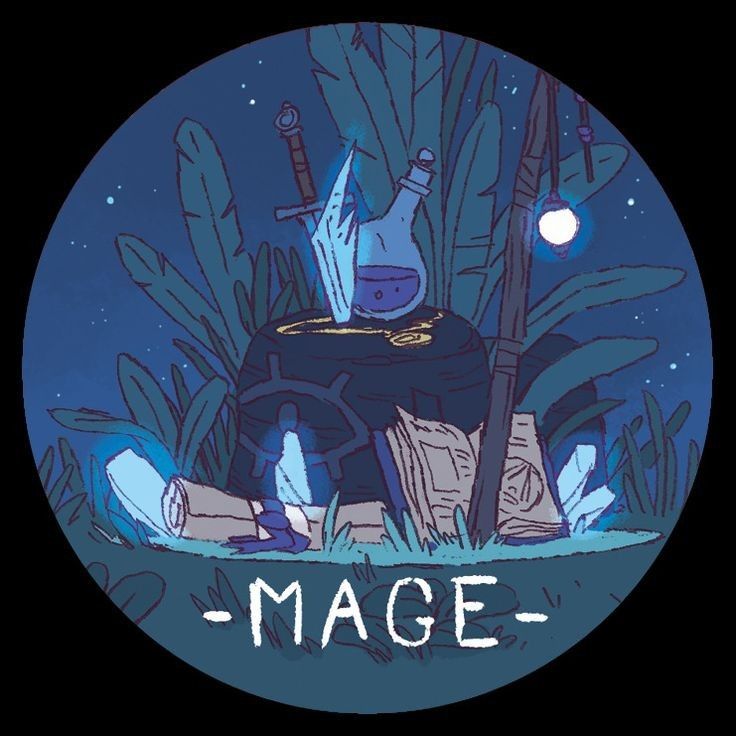 an image with the words mage written on it in front of a blue background surrounded by plants