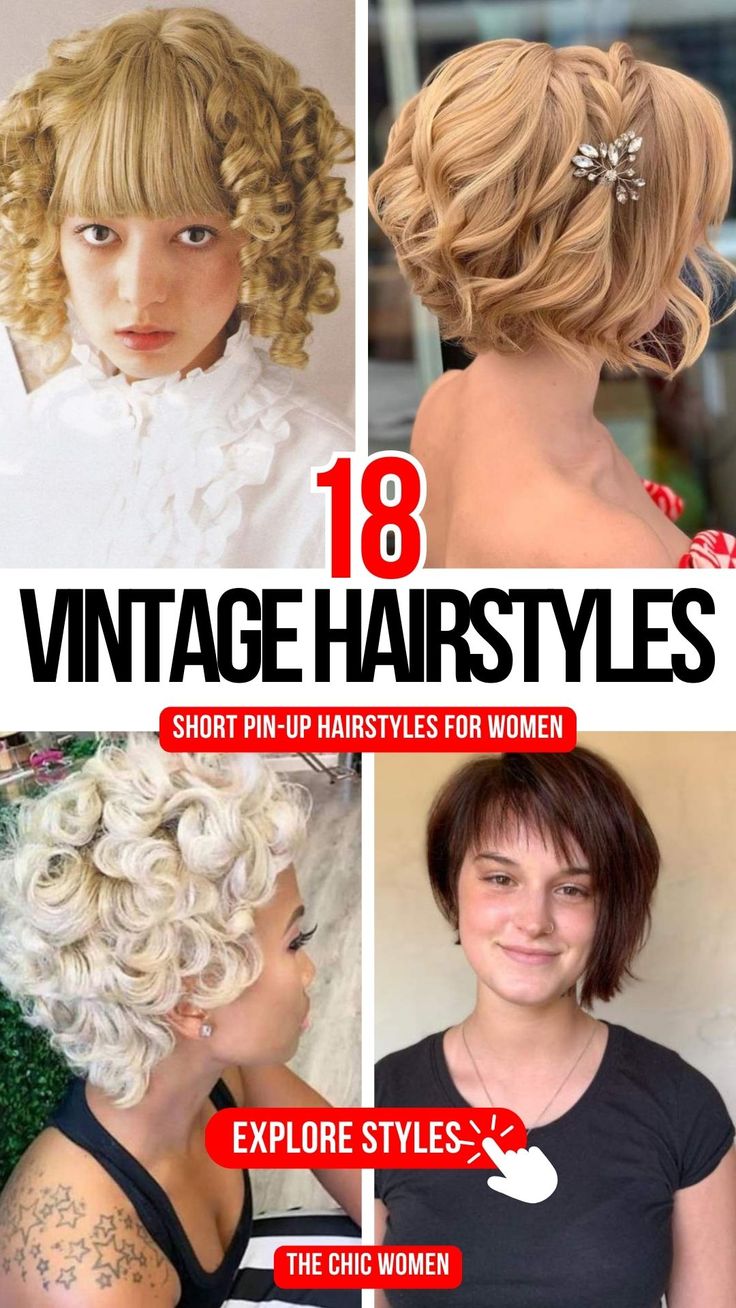 Best Vintage Hairstyles for Short Hair 60s Hairstyles For Short Hair, Short Hair Pinup Styles, Vintage Hairstyles For Medium Hair, Retro Hairstyles For Short Hair, Short Hair Pin Up Styles, 1950s Hairstyles Short, 1950s Short Hair, Vintage Hairstyles For Short Hair, Pin Curls Short Hair