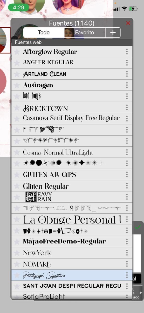 an iphone screen showing the font and numbers for different types of people's names