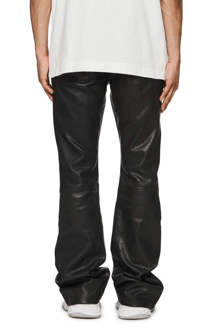 These flared pants crafted from smooth bonded leather instantly elevate your night-out options. 33" inseam, 18" leg opening; 10" front rise; 15" back rise (size 29) Button fly Front scoop pockets; back patch pockets Leather/synthetic Professional leather clean Imported Asian Owned/Founded Fall Flare Leather Pants, Fall Leather Flare Pants, Leather Flare Pants For Fall, Flared Leather Pants For Fall, Wide Leg Leather Pants For Night Out, Fitted Wide Leg Leather Pants, Sleek Wide Leg Leather Pants, Flare Leather Pants For Night Out, Flared Leather Pants For Night Out