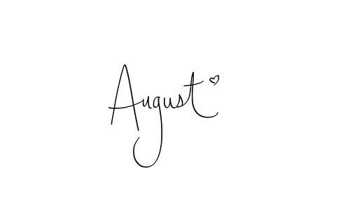 the word august written in cursive handwriting on a white background with a heart