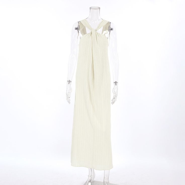 Women's 2024 Sexy Halter Holiday Beach Dress Long Beige Maxi Dresses White Loose Dress, Beach Dress Long, Casual Dress Summer, Backless Cocktail Dress, Cocktail Bridesmaid Dresses, Beach Holiday Dresses, Tank Dresses, Backless Evening Dress, Fishtail Dress