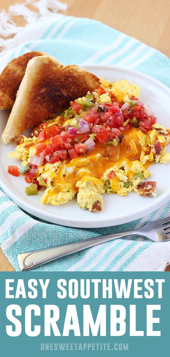 an easy southwest scramble on a white plate