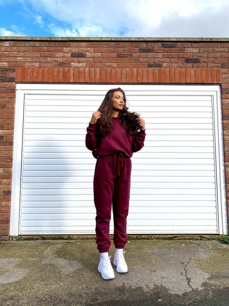 Pea Street has handmade the best quality loungewear for you peas. This burgundy brush back sweatshirt jumper is super cute to go with the matching joggers and crop top. Ribbed collar, waistband and cuffs. model size 8-10 wearing size 10 handmade to order, high quality fabric. Red Sweats For Fall Loungewear, Red Fall Loungewear Sweats, Fall Cotton Tracksuit With Crew Neck, Cotton Crew Neck Tracksuit For Fall, Red Long Sleeve Tracksuit For Loungewear, Fall Loungewear Tracksuit With Elastic Cuffs, Red Tracksuit For Fall Loungewear, Red Tracksuit For Loungewear In Fall, Fall Crew Neck Tracksuit With Relaxed Fit