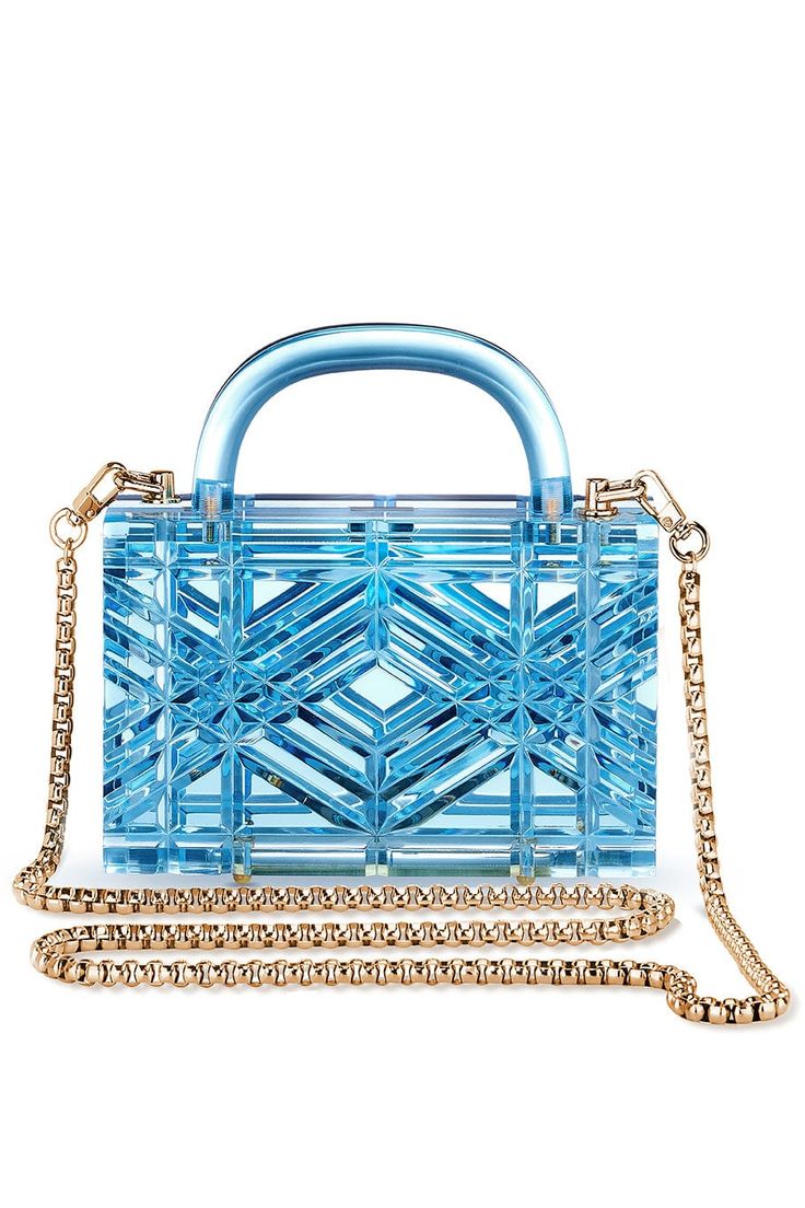 L' AFSHAR HANDBAGTOP HANDLE BLUE Adele Bag With Gold Link Long Chain Trendy Blue Box Bag For Formal Occasions, Blue Box Bag With Detachable Handle For Evening, Light Blue Rectangular Bag For Formal Occasions, Light Blue Rectangular Shoulder Bag For Formal Occasions, Modern Blue Box Bag For Shopping, Modern Blue Evening Bag, Modern Light Blue Rectangular Shoulder Bag, Blue Chic Formal Box Bag, Modern Light Blue Evening Bag