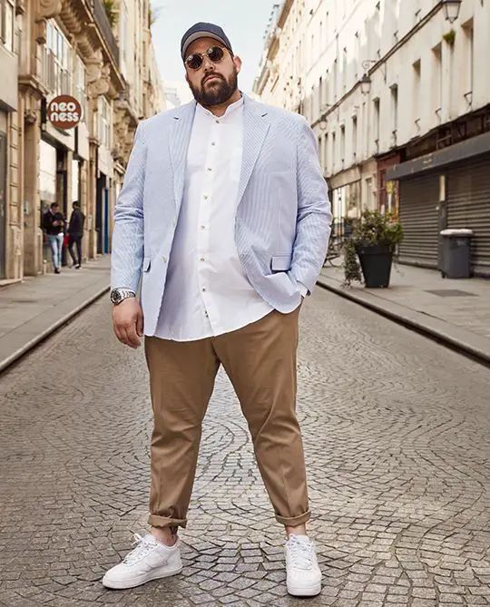 Embrace 2024's Top 20 Plus Size Men's Fashion: Bold Styles & Comfort-Fit Clothing Big Men Fashion Plus Size Mens Clothing Styles, Big Guy Outfits Mens Fashion, Big Man Style Outfits, Husky Mens Fashion Big Guys Style, Big Guy Fashion Casual, Big Men Outfits, Men Plus Size Outfits, Fat Man Fashion, Big Guys Fashion