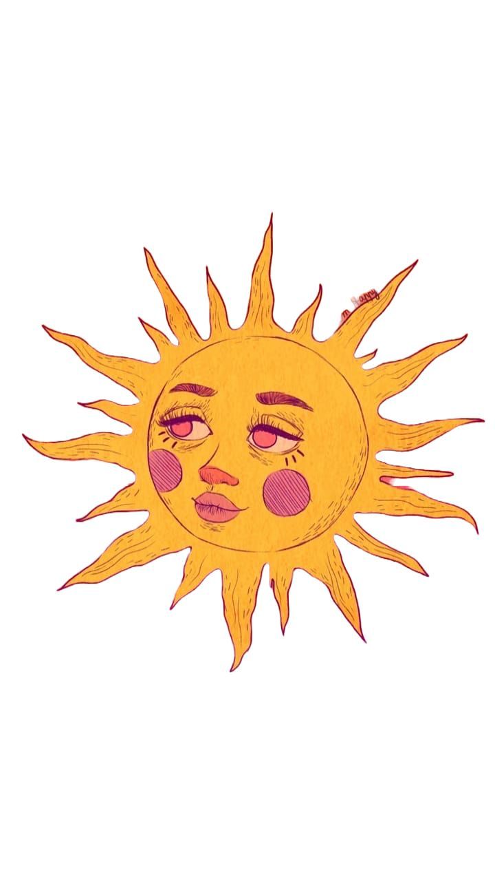 a drawing of a sun with two eyes