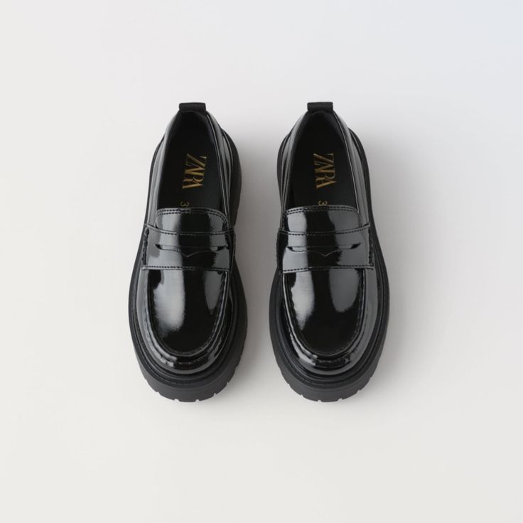 Patent Leather Chunky Lug-Sole Loafers. Size 38- Looks Brand New Zara Spring Loafers With Round Toe, Zara Formal Loafers With Round Toe, Zara Formal Round Toe Loafers, Zara Round Toe Loafers For Work, Zara Black Loafers For Work, Zara Classic Flats With Round Toe, Chic Zara Loafers With Round Toe, Zara Black Leather Loafers, Zara Black Loafers For Formal Occasions