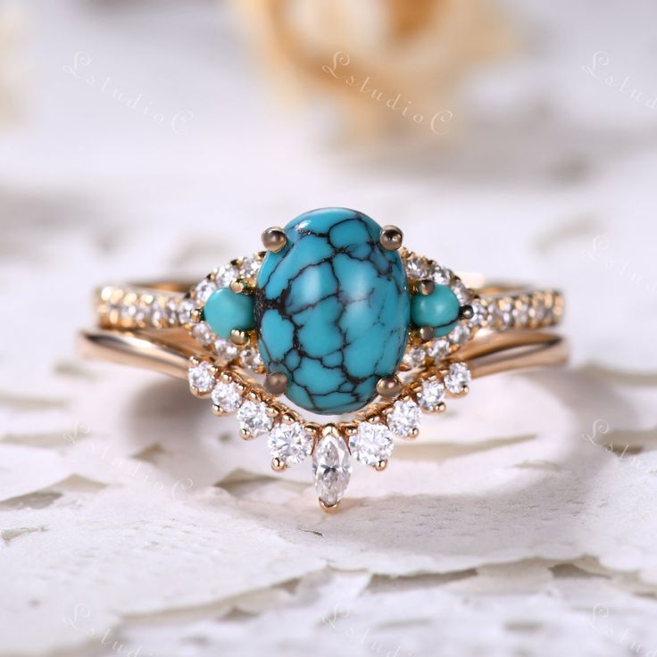 This is 6x8mm oval cut turquoise engagement ring yellow gold. The accent stones are VVS man made cz diamond. The stones can be replace with other gemstones.For example,if you don't like the CZ accent,you can ask me replace it with tourmaline,aquamarine,diamond,emerald,sapphire... For custom making jewelry,it can be made in 2 different metal(Please contact me if you need this one made in solid gold). 1,Solid gold,including 14/18k white/rose/yellow gold. 2,925 sterling silver with white/yellow/ros Turquoise Oval Cabochon Wedding Jewelry, Elegant Oval Cabochon Turquoise Wedding Ring, Oval Jewelry With Side Stones For Gift, Gift Oval Jewelry With Side Stones, Gift Jewelry With Oval Side Stones, Gold Diamond Turquoise Ring For Anniversary, Oval Rings With Side Stones For Gift, Oval Turquoise Ring With Diamond Accents For Anniversary, Oval Turquoise Diamond Ring For Wedding