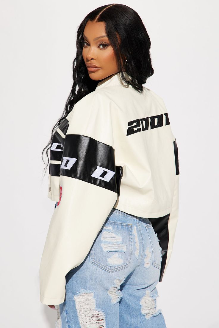 Available In Ivory/combo. Cropped Jacket Bomber Multi Badges Snap Button Closure Verbiage Disclaimer : Embroidery Placement Will Vary Shell: 100% Polyurethane Lining: 100% Polyester Imported | Monaco Cropped Jacket in Ivory size Small by Fashion Nova Embroidery Placement, Racer Jacket, Bra Dress, Sweater Jumpsuit, Dress Bra, Lingerie Dress, High Fashion Home, Kids Pants, Cropped Jacket