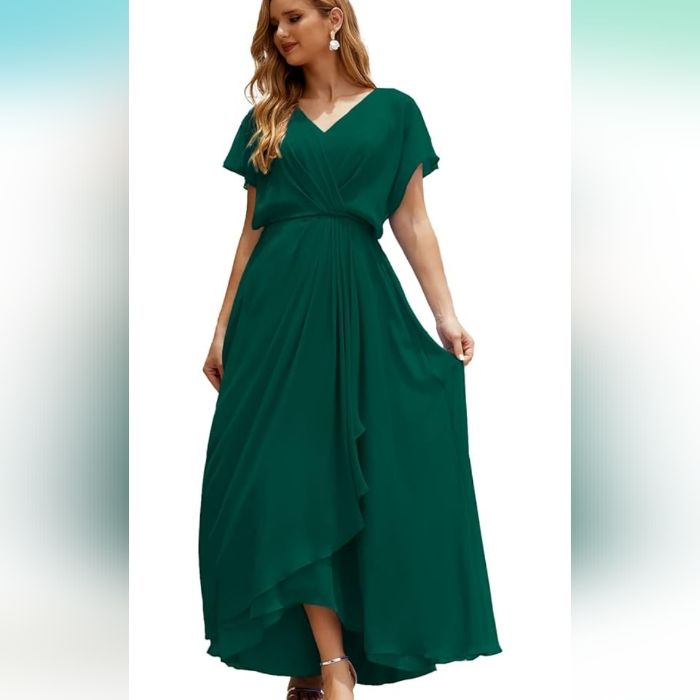 Nwot About This Item Chiffon Imported Zipper Closure Hand Wash Only Green Chiffon Maxi Dress With Short Sleeves, Green Chiffon Short Sleeve Dress, Green Chiffon Midi Dress With Short Sleeves, Green Chiffon Dress For Wedding Guest, Green Chiffon Evening Dress For Wedding Guest, Green Chiffon Maxi Dress For Bridesmaid, Flowy Chiffon Maxi Dress For Evening, Formal Green Chiffon Maxi Dress, Green Chiffon Bridesmaid Dress For Evening