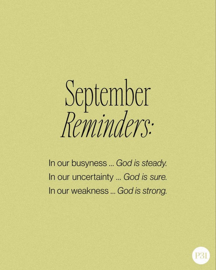 an image of a quote from the book, september reminders in our business god is steady