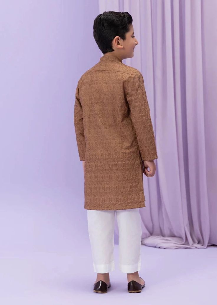 Straight Kurta Straight kurta with schifli embroidery. Hidden placket with stitching details. Colour: Brown Fabric: Cambric Diwali Long Sleeve Cotton Sherwani, Truebrowns Kurta, Straight Kurta With Resham Embroidery For Winter, Winter Straight Kurta With Zari Work, Cotton Kurta With Resham Embroidery And Long Sleeves, Winter Cotton Kurta With Dabka Detailing, Cotton Nehru Jacket With Zari Work And Long Sleeves, Cotton Long Sleeve Sherwani For Eid, Long Sleeve Cotton Kurta With Resham Embroidery