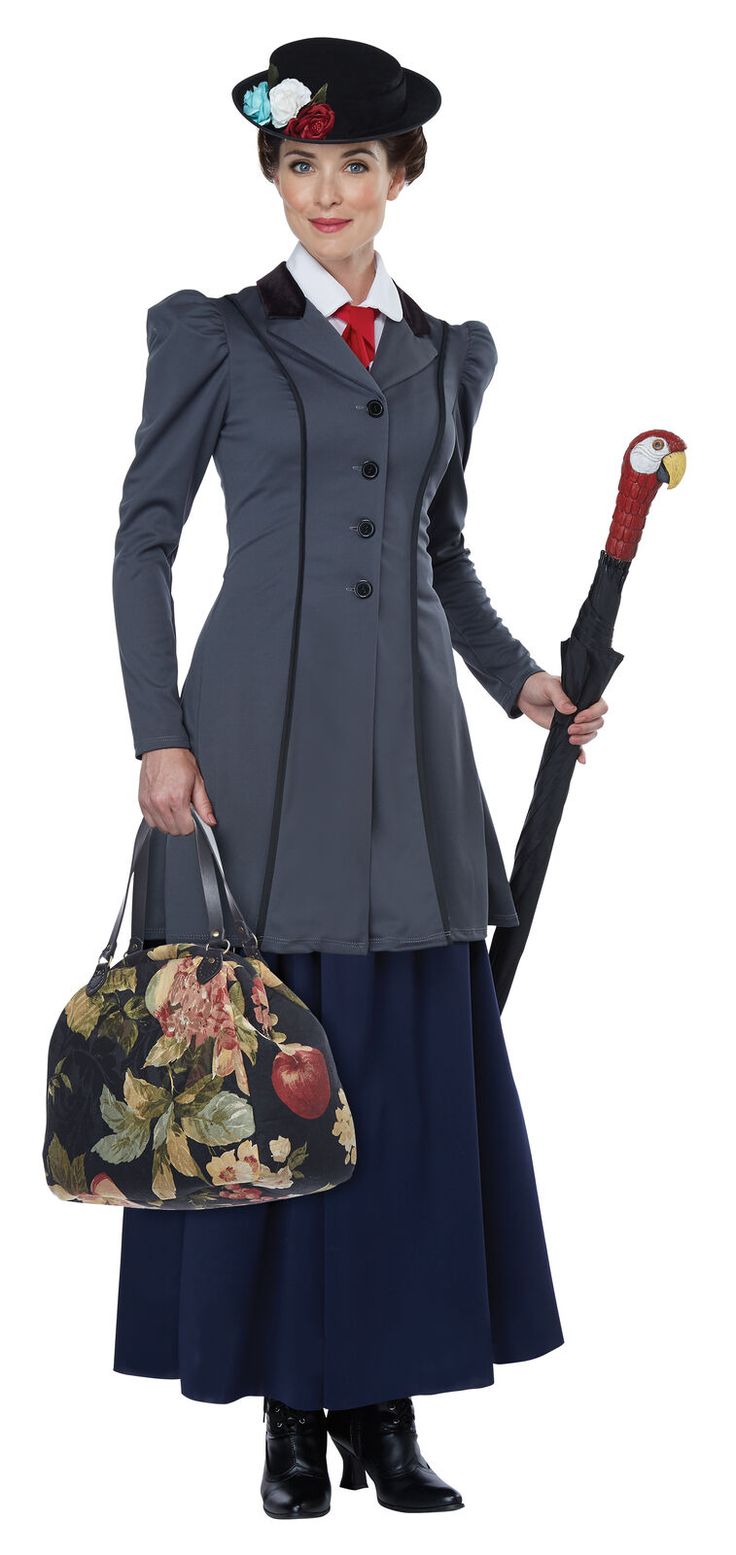 the woman is dressed in an old fashion outfit and holding a bag with a bird on it