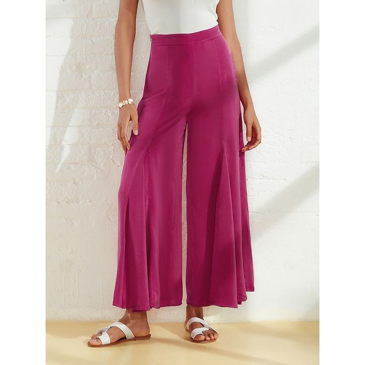 Season:Summer; Fabric:Satin; Look After Me:Machine wash; Gender:Women's; Style:Pants; Elasticity:Inelastic; Occasion:Casual Daily,Weekend; Pattern:Solid / Plain Color; Design:Pocket; Special Size:Normal; Pants Type:Wide Leg; Fly Type:Zipper; Listing Date:04/19/2024; Production mode:External produce; Hips:; Waist:; Fit US Size:; Fit UK Size:; Pants Length:Full Length; Pant Length:; Looseness:Loose Fit; Fabric Properties:LuxeSatin - Discover the essence of quiet luxury in our exclusive Subtly Glos