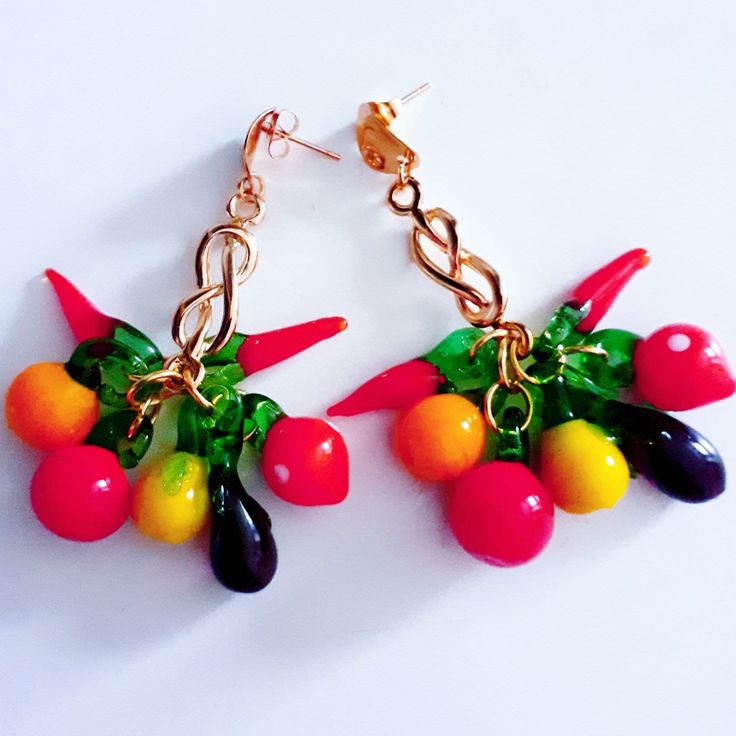 Maxi Earrings with Murano, glass fruits and vintage 60's pieces. Combined shipping. Unique Party Earrings With Dangling Beads, Party Earrings With Dangling Glass Beads, Multicolor Fruit Design Earrings For Gift, Handmade Retro Party Earrings, Handmade Czech Glass Earrings For Party, Retro Handmade Earrings For Party, Handmade Retro Earrings For Party, Multicolor Vintage Beaded Earrings For Gift, Handmade Costume Jewelry Earrings For Party