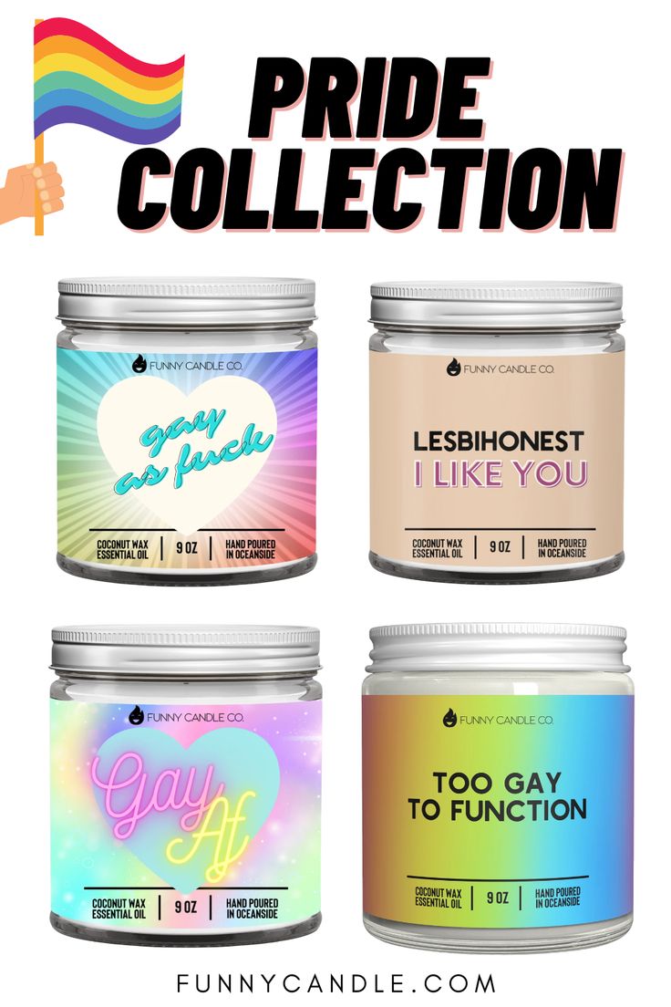 three different types of candles with the words pride collection on them and an image of a rainbow