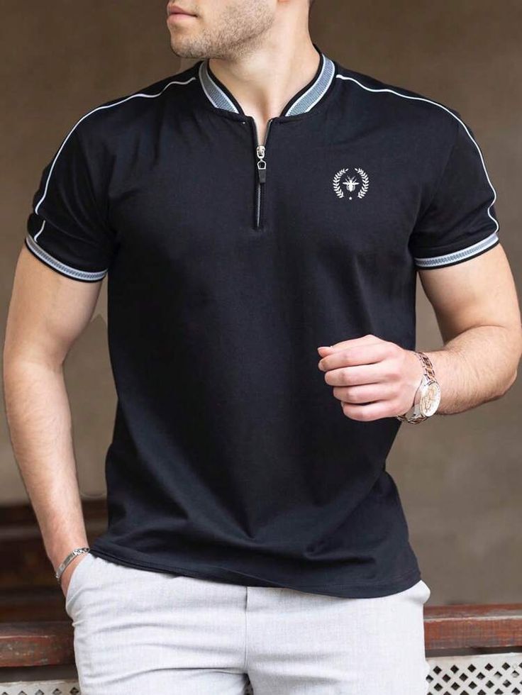 Polo T Shirt Design, Polo T Shirts For Men, Mens Smart Casual Outfits, Mens Polo T Shirts, Polo Shirt Design, Polo Design, Trendy Shirt Designs, Men Fashion Casual Shirts, Mens Jogger Pants