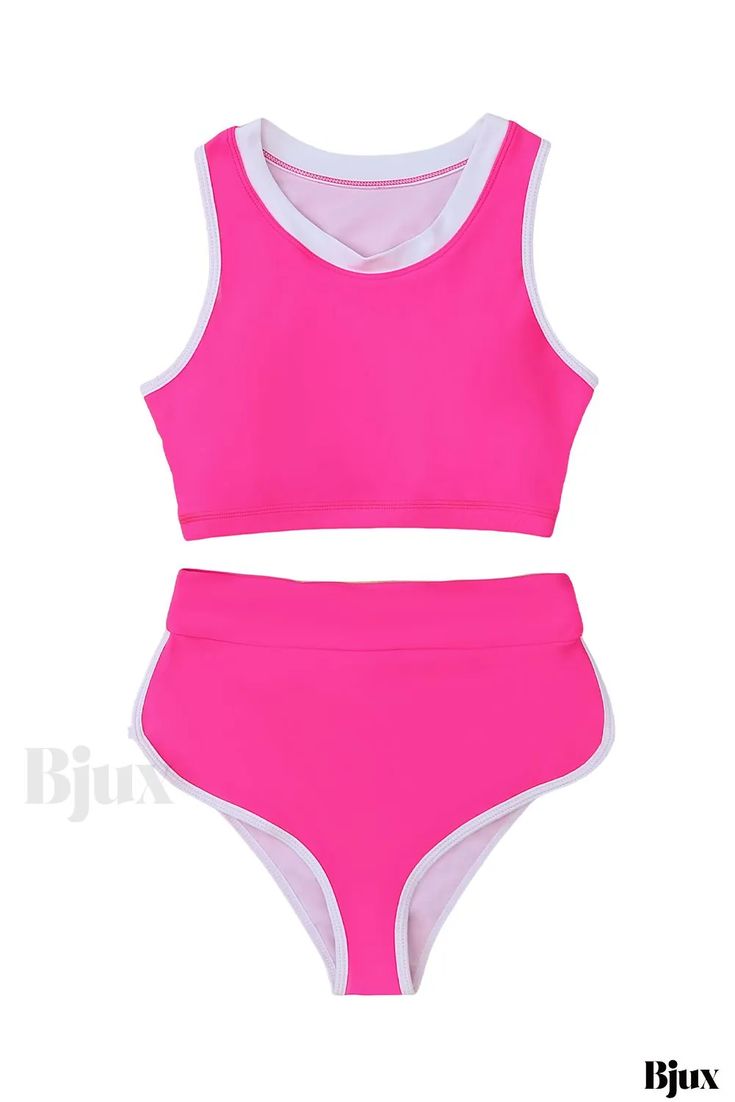 Bjux - Bañador bikini contemporáneo de 2 piezas con ribetes en contraste Contrast Trim, Beach Day, Color Blocking, Surfing, Comfort Fit, Active Wear, Swimming, Sleeve Length, Trim