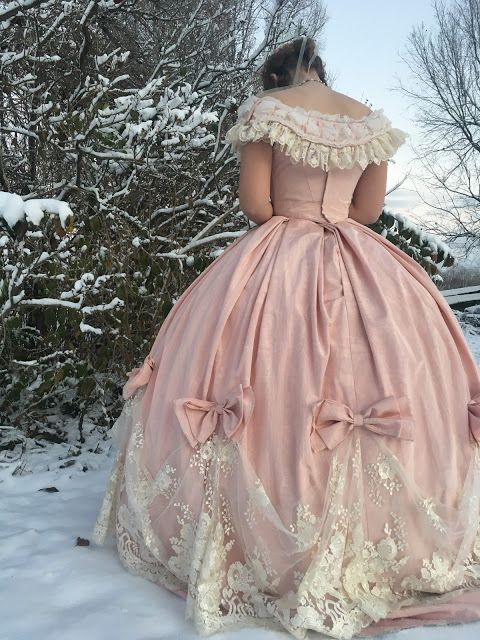 The Sewing Goatherd: The 1865 Pink and Lace Ball Gown - Finished! Pink Ball Gown Aesthetic, 1850 Ball Gown, Pink Gown Aesthetic, 1800s Dresses Princesses, Ball Gown, 1800s Ball Gown, 1860s Aesthetic, 1860s Ball Gown, Pink Victorian Ball Gown Costume