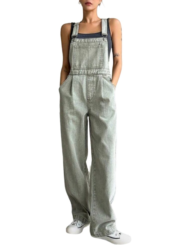 Casual jumper, stone washed twill. Casual style. European design. Sleeveless. Pockets on sides and back. Square neck. Pockets on front. Loose fit. Adjustable straps. 87% cotton, 7% polyester, 6% viscose. Color may be lighter or darker depending of the device it is displayed. Casual Washed Overalls With Bib Front, Casual Cotton Overalls With Side Pockets, Casual Washed Bib Front Overalls, Trendy Sleeveless Denim Jumpsuit With Pockets, Casual Sleeveless Overalls With Side Pockets, Casual Cotton Denim Jumpsuit For Fall, Casual Sleeveless Cotton Overalls, Trendy Sleeveless Cotton Overalls, Casual Cotton Denim Jumpsuit Non-stretch