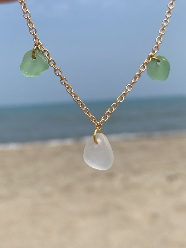 Beautiful three stone, multi colored sea glass necklace (nickel free) Sea Glass Necklaces, Diy Sea Glass Jewelry, Seaglass Jewelry Diy, Kenzie Outfits, Sea Glass Jewelry Diy, Sea Glass Crafts Jewellery, Seaglass Ideas, Necklace Stacks, Seaglass Jewellery