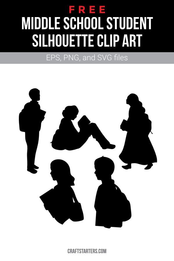 the silhouettes of children reading books and sitting on their knees, with text that reads middle school student silhouette clip art eps png and svg files