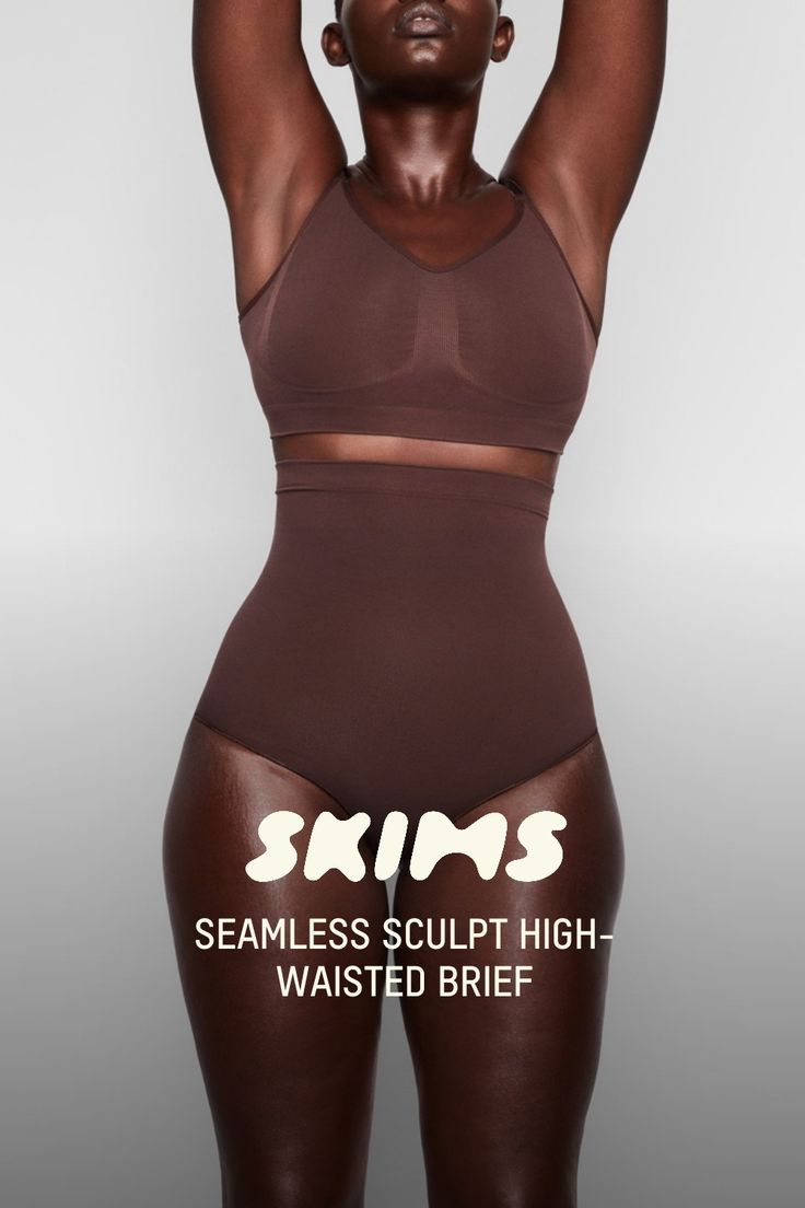 Shape your curves and feel supported in this stretchy shapewear high waisted brief with strong targeted compression at the tummy and waist, butt-shaping pockets, and a silicone interior underband that keeps it from rolling down. Hits right below the bust and features a wider crotch for added coverage and a cotton gusset. Fits true to size. | SKIMS High-Waisted Brief | Deep Neutral | Small | Seamless Sculpt High Waisted Briefs, Shapewear, Cocoa, Lounge Wear, High Waisted, How To Wear