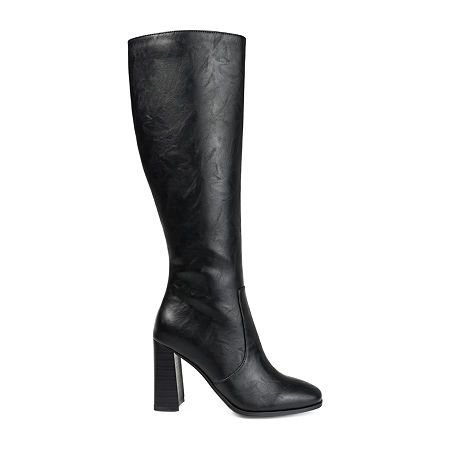 A must-have for any closet, the Karima by Journee Collection. This knee-high boot features a square-toe, a 4 mm true comfort foam footbed, and soft vegan leather detailed with a smooth zipper entry. A stacked block heel gives this simple silhouette a fresh new look.Features: ComfortClosure Type: ZipperFootwear Technology: Memory Foam InsoleShaft Circumference: 16 InchesBoot Shaft Height: 15 InchesShoe Heel Height: 3 1/2 InchesUpper/Outer Base Material: 100% PolyuretheneShoe Lining Material: Fab… Black Riding Boots, Simple Silhouette, Journee Collection, Stacked Heel, Boots Black, Knee High Boots, Riding Boots, Knee High, Block Heels