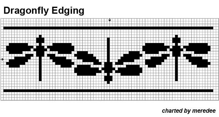 a cross stitch pattern with the words dragonfly edging written in black and white